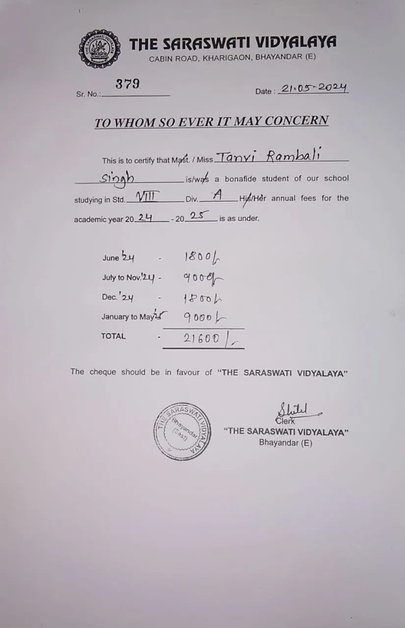 bonofied certificate of drashti